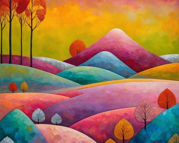 Vibrant Abstract Landscape with Colorful Hills and Sky