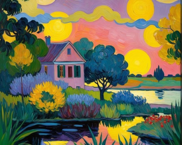 Charming House in a Vibrant Landscape with Pond