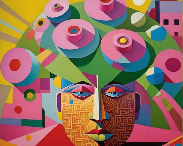 Stylized Face in Geometric Shapes and Bold Colors