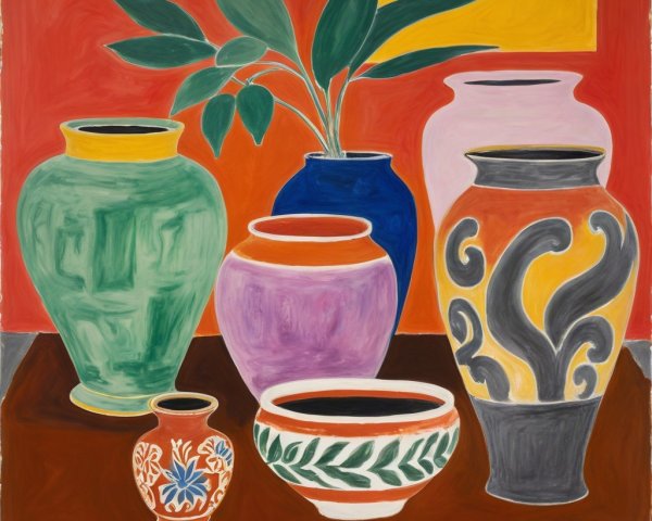 Vibrant Still Life of Colorful Ornamental Vases