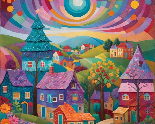 Vibrant Landscape with Whimsical Colorful Houses