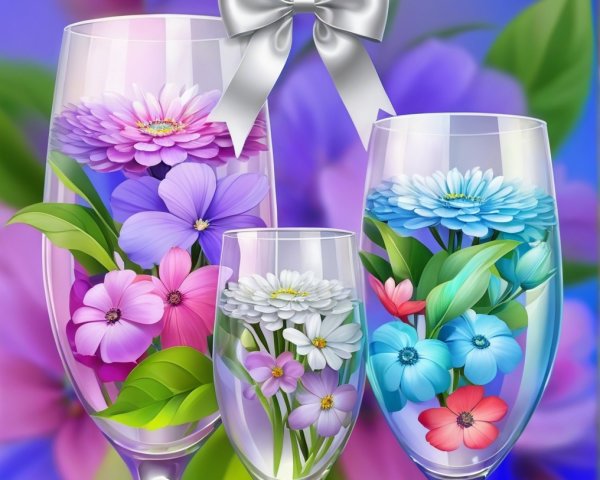 Elegant Glasses with Vibrant Floral Arrangements