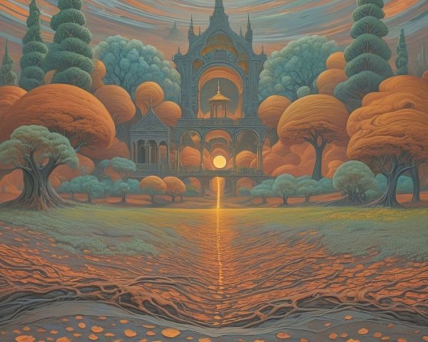 Surreal Landscape with Vibrant Skies and Autumn Trees