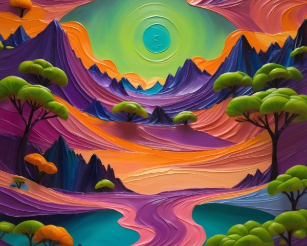 Vibrant Landscape with Colorful Mountains and River