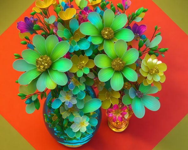 Vibrant Bouquet of Flowers in Clear Vase with Background