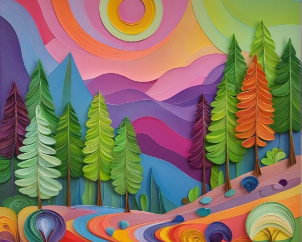 Vibrant Landscape with Colorful Trees and Mountains