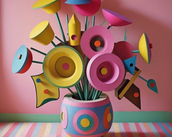 Colorful Geometric Flower Arrangement in Playful Pot