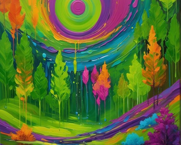 Vibrant Landscape Painting with Swirling Colors
