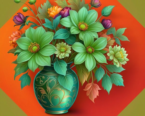 Vibrant Floral Arrangement in Turquoise Vase