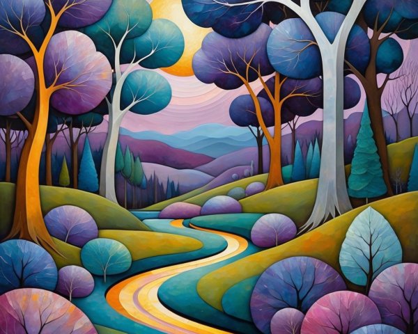 Surreal Landscape with Colorful Trees and River