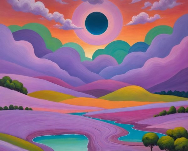 Surreal Oil Painting of Twilight Lavender Fields