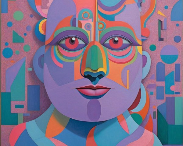 Vibrant Abstract Portrait with Bold Colors and Shapes