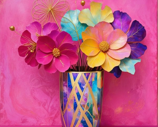 Colorful Flower Arrangement in Decorative Vase