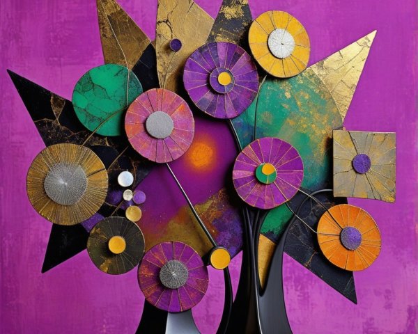 Abstract Sculpture with Colorful Geometric Shapes