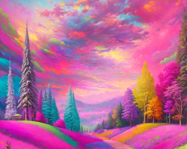 Vibrant Landscape with Colorful Flowers and Trees
