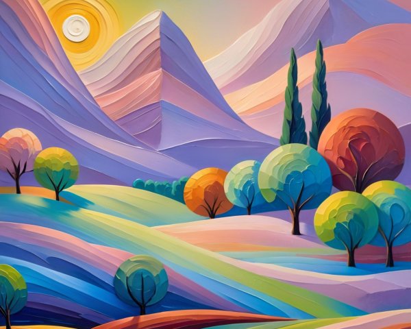 Vibrant Landscape with Colorful Trees and Mountains