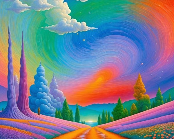 Vibrant Landscape with Colorful Clouds and Sunset