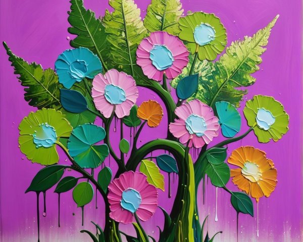 Vibrant Artwork of Colorful Tree with Flowers