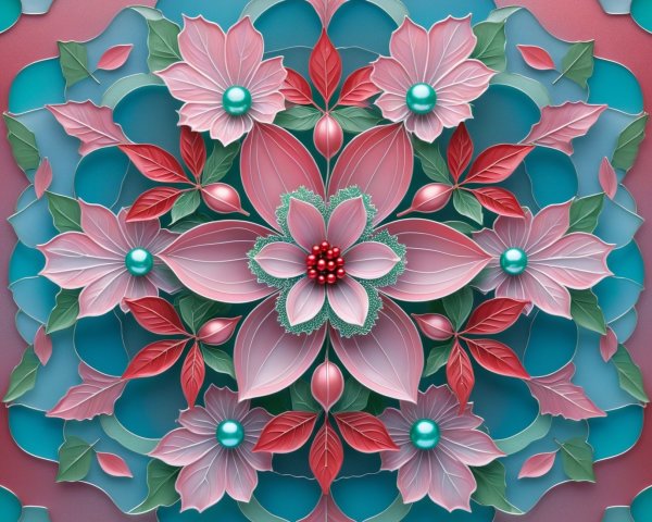 3D Floral Mandala Artwork in Pink and Teal Shades