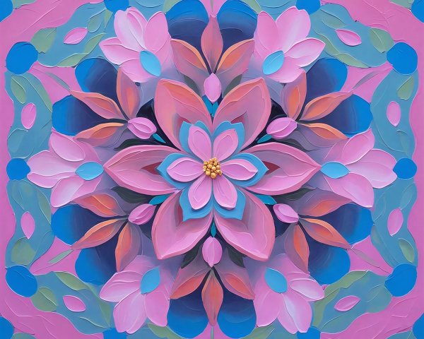 Vibrant Floral Mandala in Impasto Digital Painting