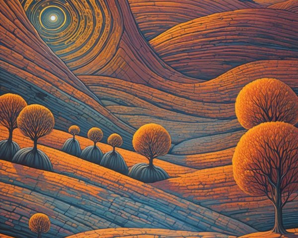 Vibrant Landscape with Colorful Hills and Trees