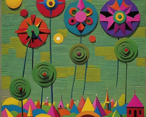 Vibrant Abstract Landscape with Bold Colors and Shapes