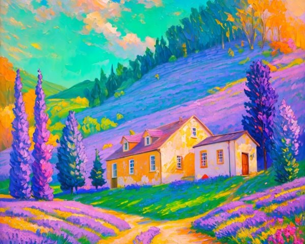 Charming Farmhouse Amidst Vibrant Lavender Fields