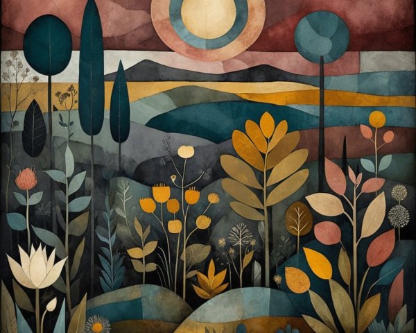 Stylized Landscape with Abstract Flora and Fauna