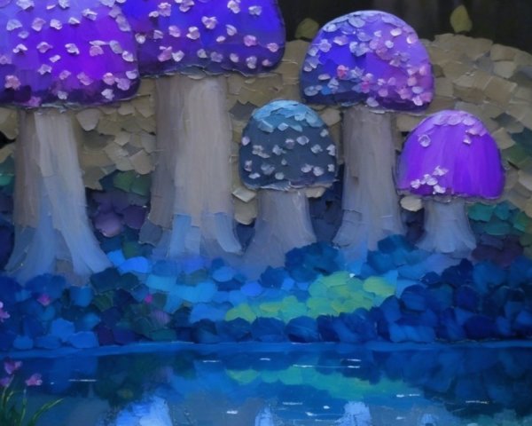 Oversized Colorful Mushrooms in a Mystical Forest