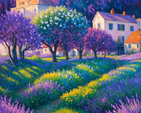 Vibrant Impressionistic Lavender Field Landscape