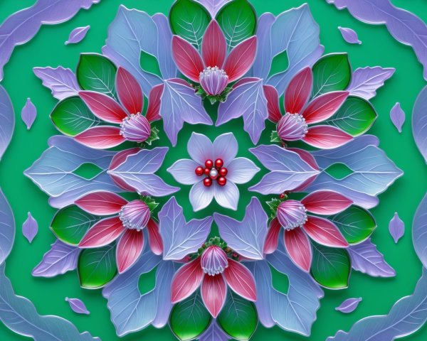 Symmetric Floral Mandala on Lime Green Background