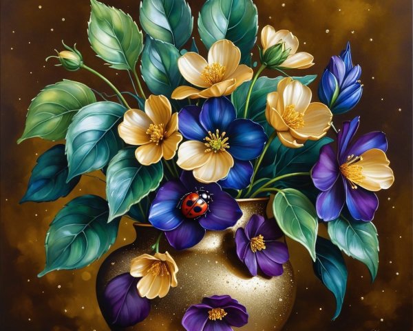 Vibrant Bouquet of Blue and Yellow Flowers in Vase