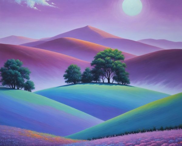 Vibrant Painting of a Fantastical Twilight Landscape