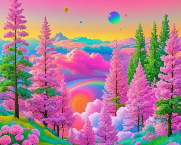 Vibrant Fantasy Landscape with Colorful Elements