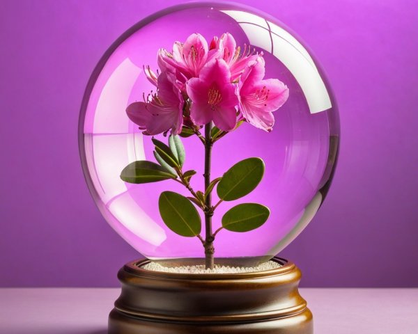 Elegant Glass Snow Globe with Pink Flower and Wood Base