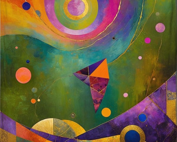 Abstract Artwork with Vibrant Colors and Geometric Shapes