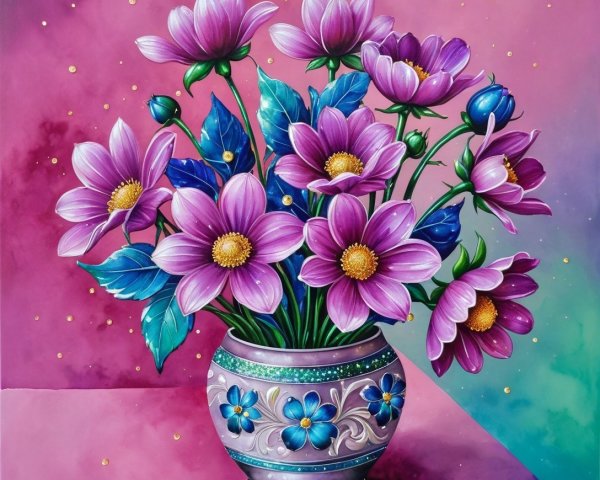 Vibrant Purple Flower Bouquet in Decorative Vase