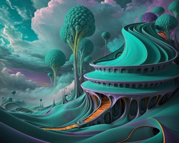 Surreal Landscape with Vibrant Teal and Purple Hues
