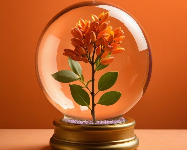 Glass Dome with Vibrant Orange Flower Arrangement