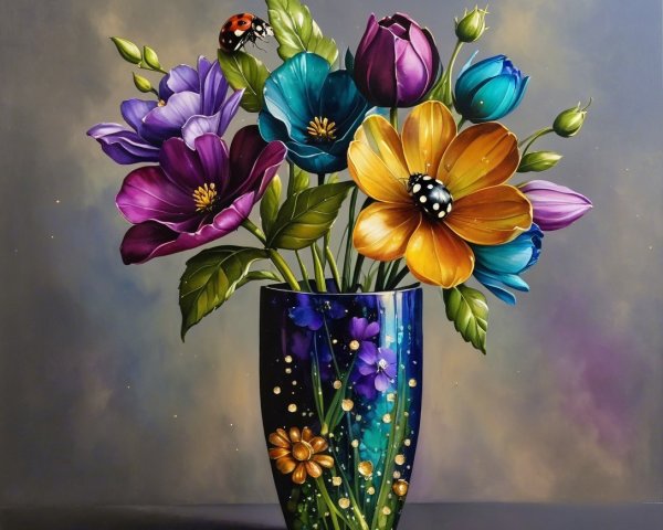 Vibrant Flower Bouquet in Decorative Blue Vase