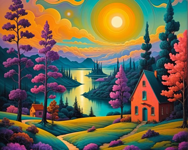 Vibrant Sunset Landscape Over a Calm Lake