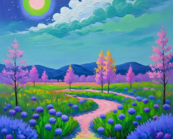 Whimsical Impressionistic Landscape with Vibrant Colors