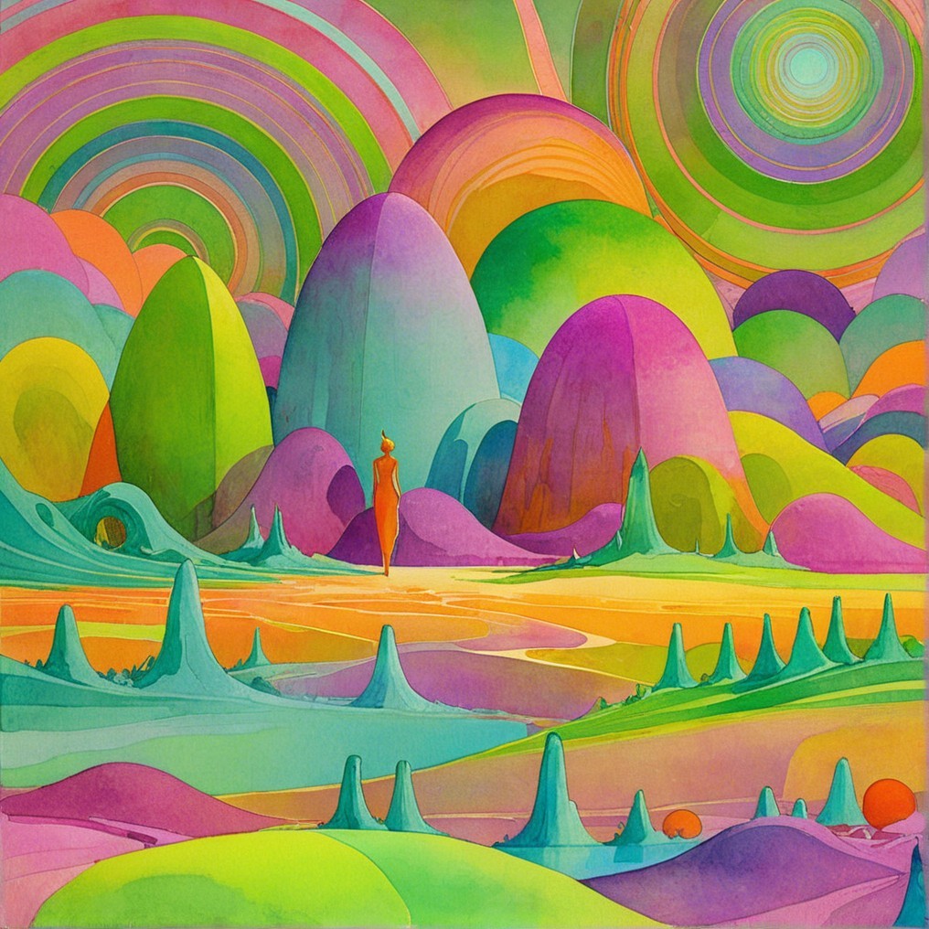 Surreal Landscape with Colorful Hills and Sky