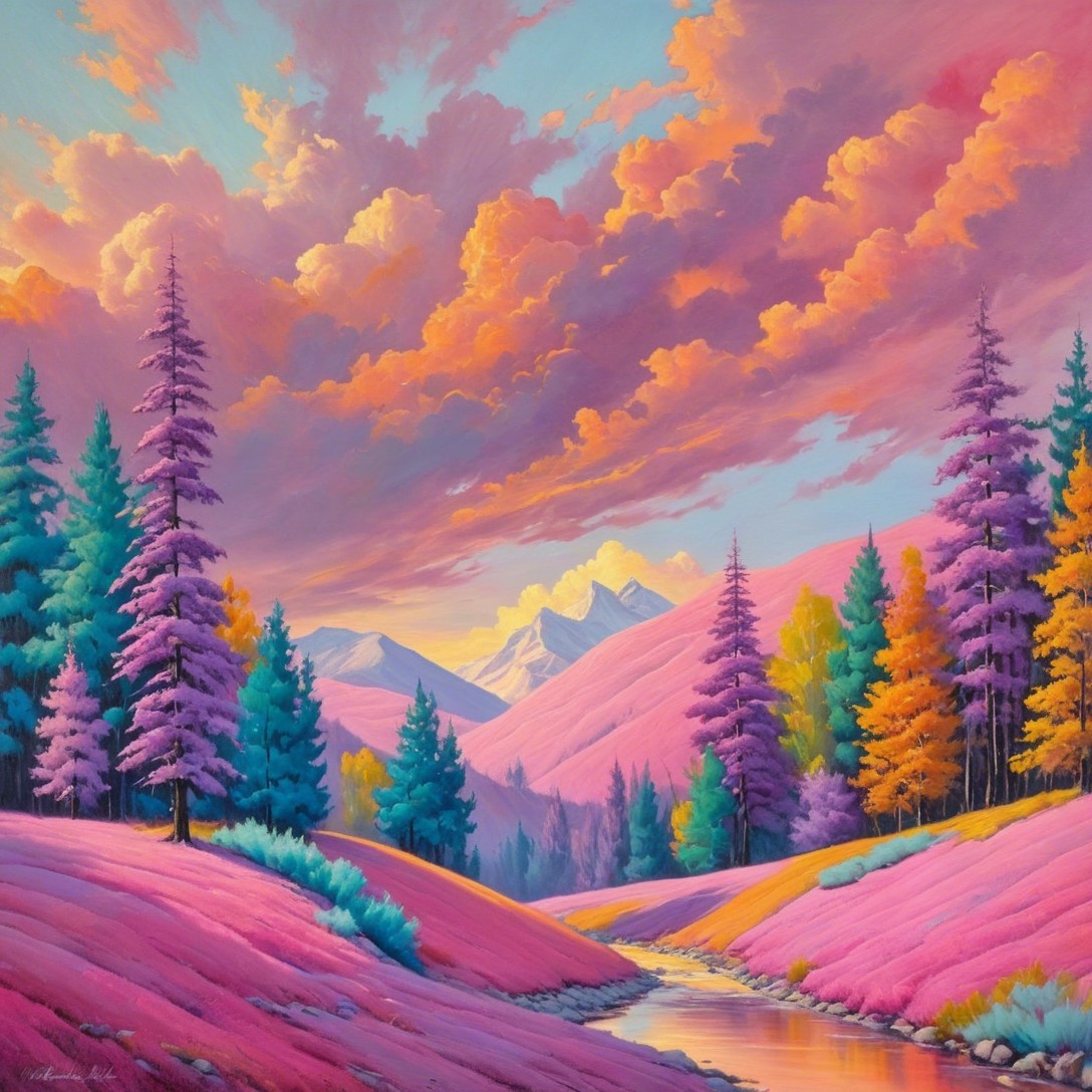 Vibrant landscape with colorful hills and mountains