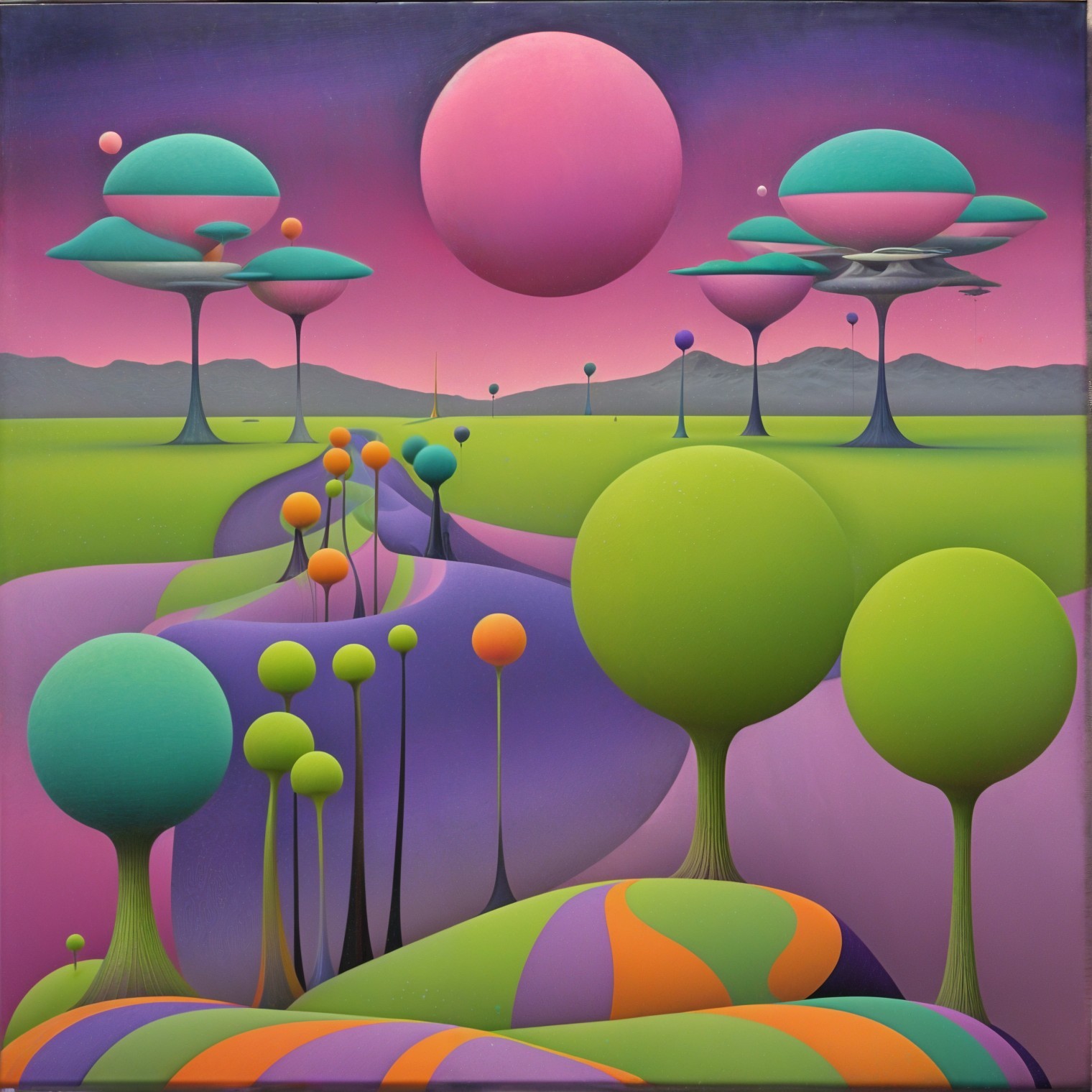 Surreal Landscape with Vibrant Trees and River