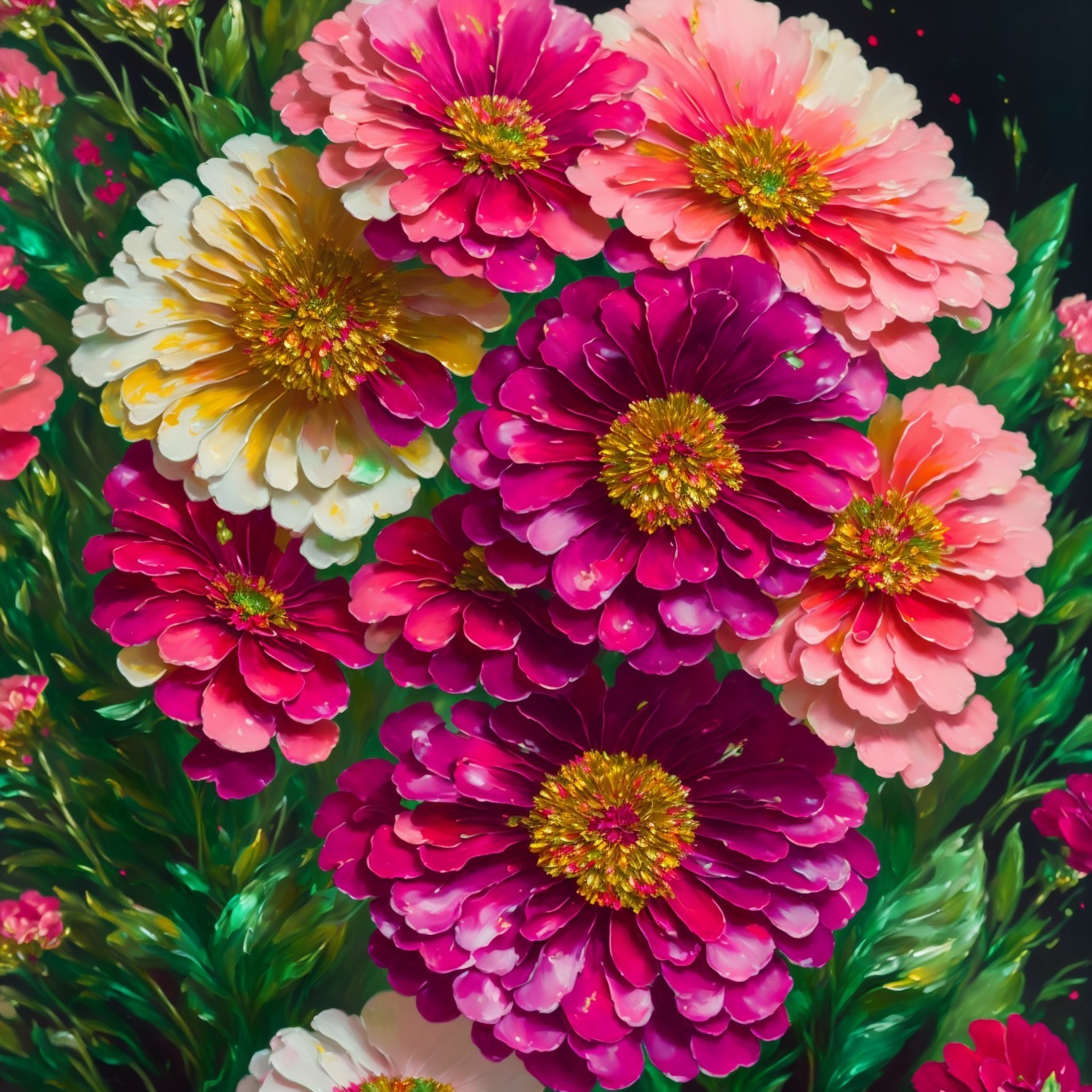 Vibrant Zinnia Bouquet with Colorful Petals and Foliage