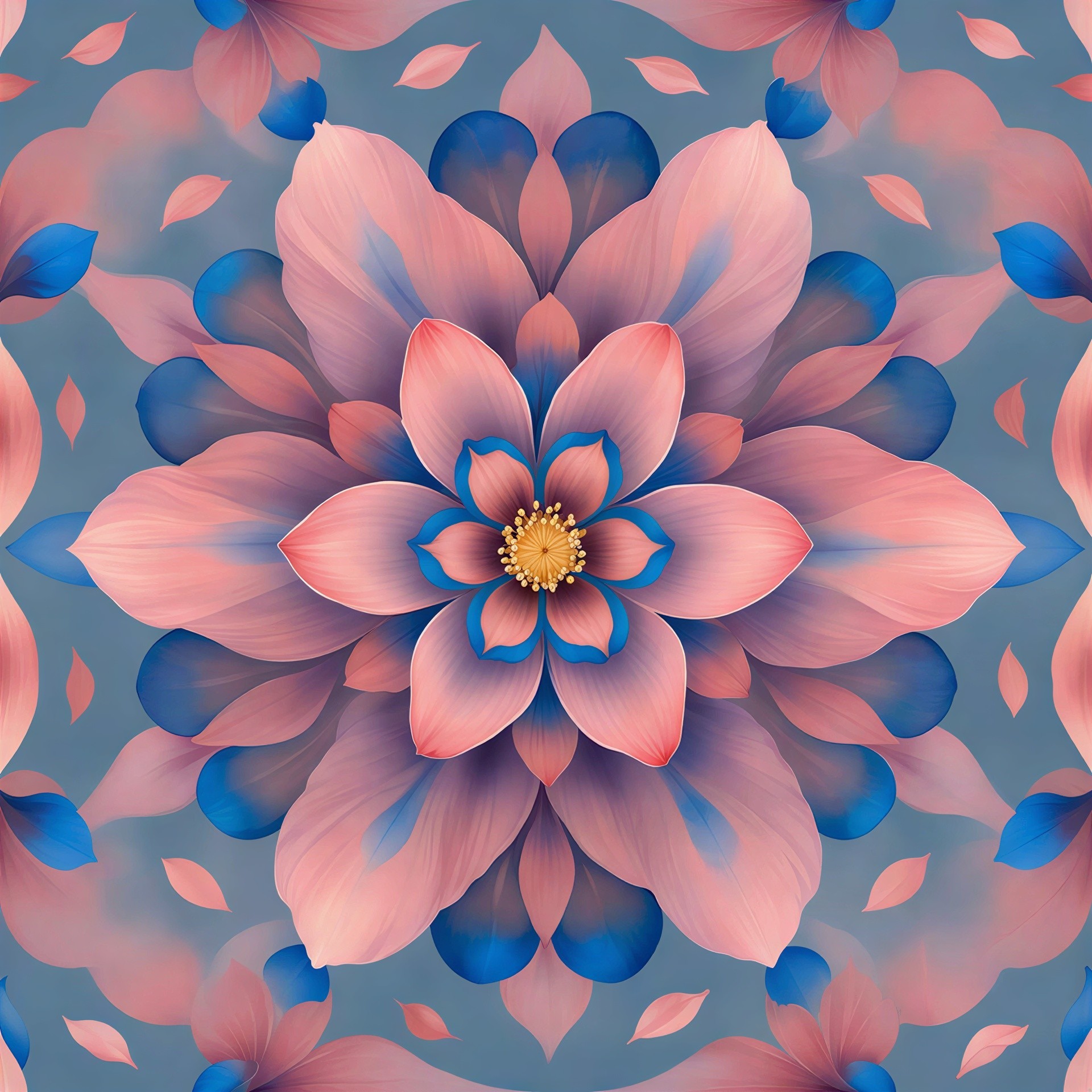 Seamless Abstract Flower Pattern on Blue-Gray Background