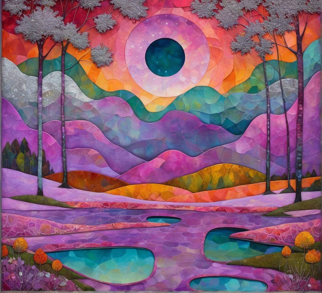 Vibrant Landscape with Rolling Hills and Eclipse