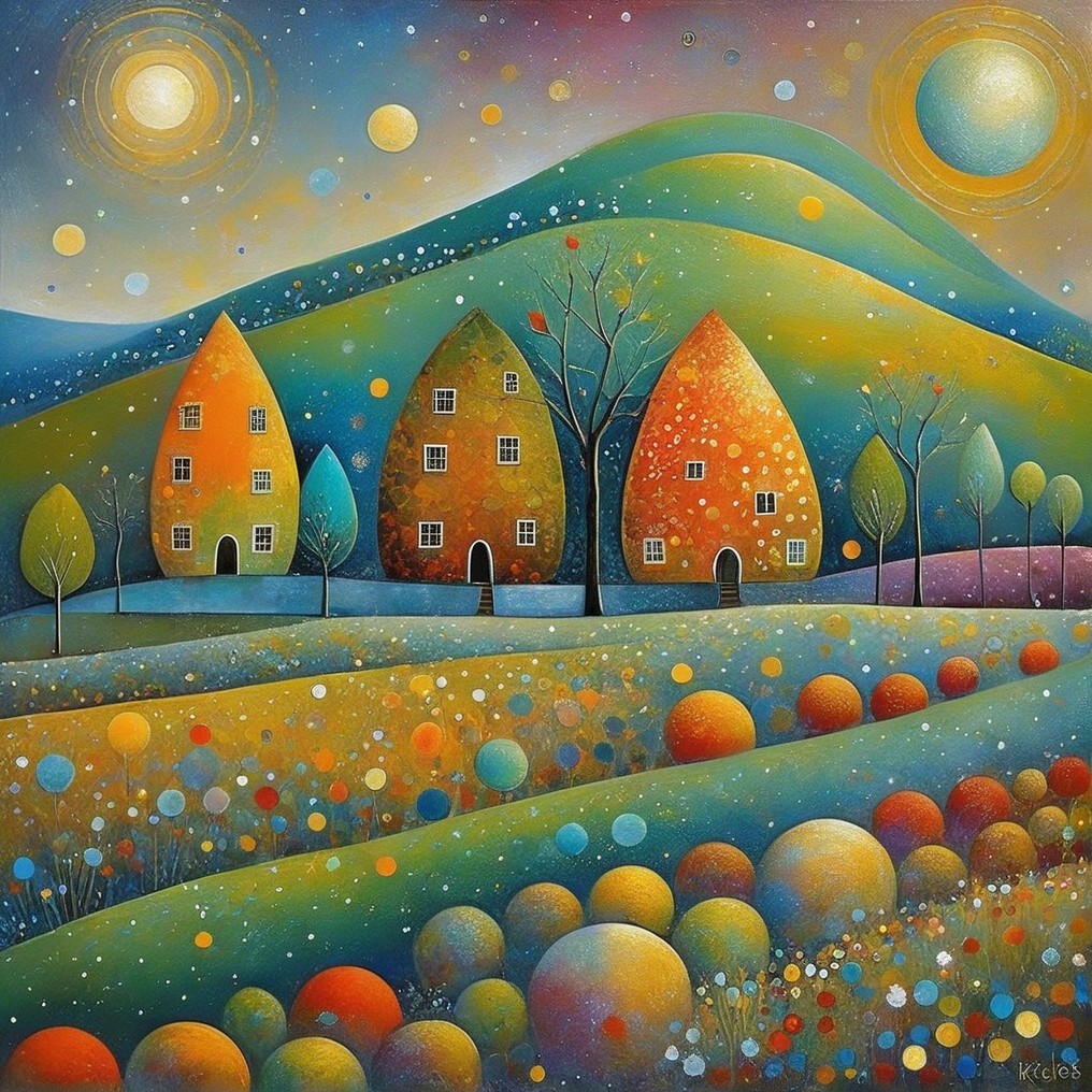 Vibrant Whimsical Landscape with Colorful Houses