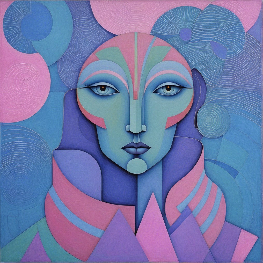 Abstract Portrait with Geometric Shapes and Cool Colors